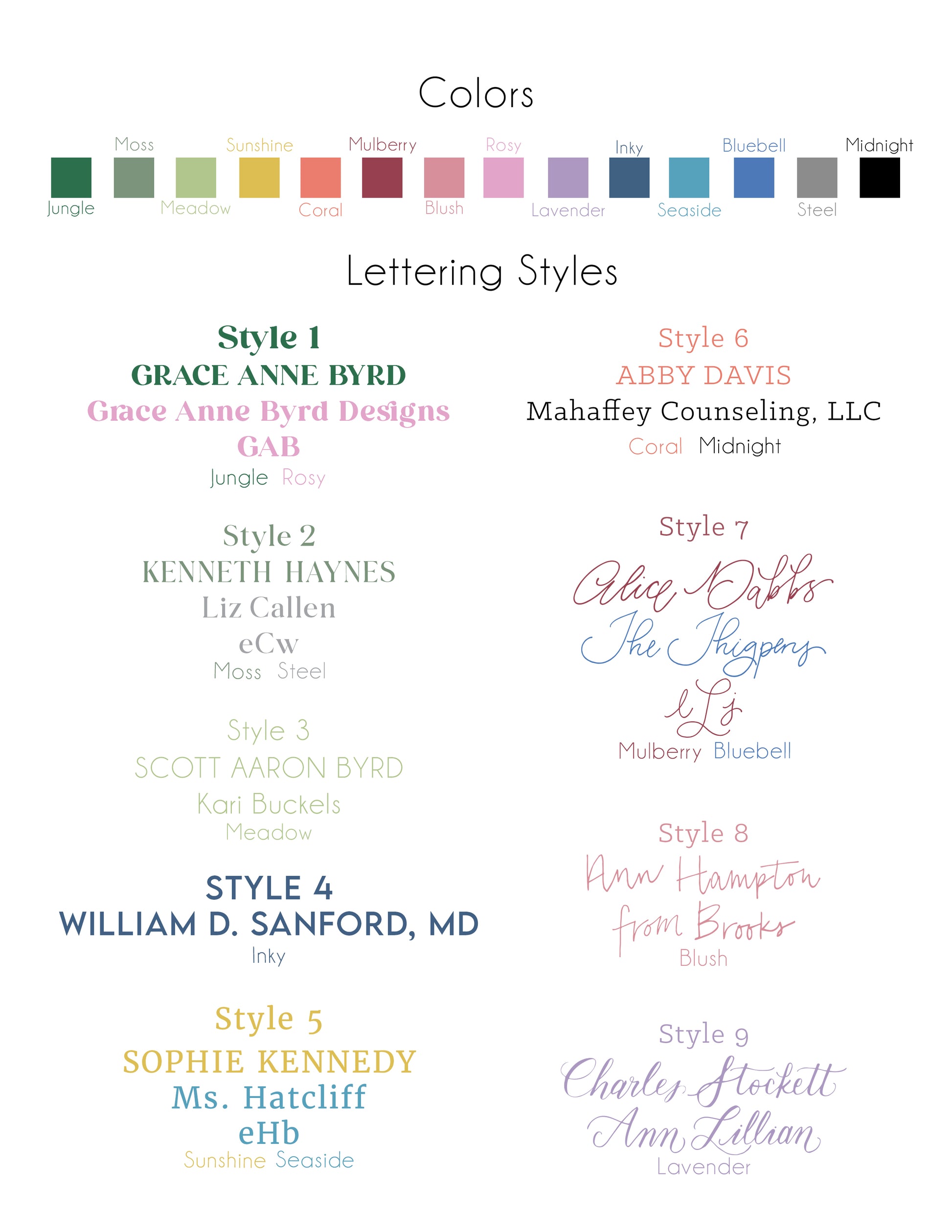 Lettering Styles and Colors