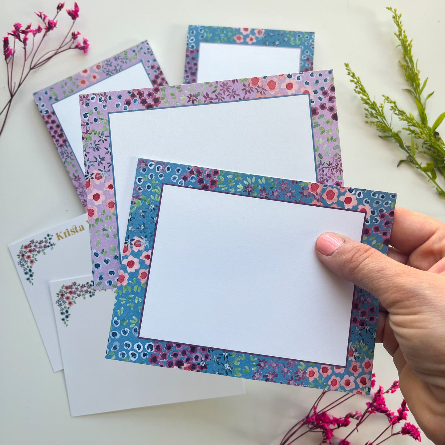 Sophie's Floral Blue and Lavender Flat Note Cards
