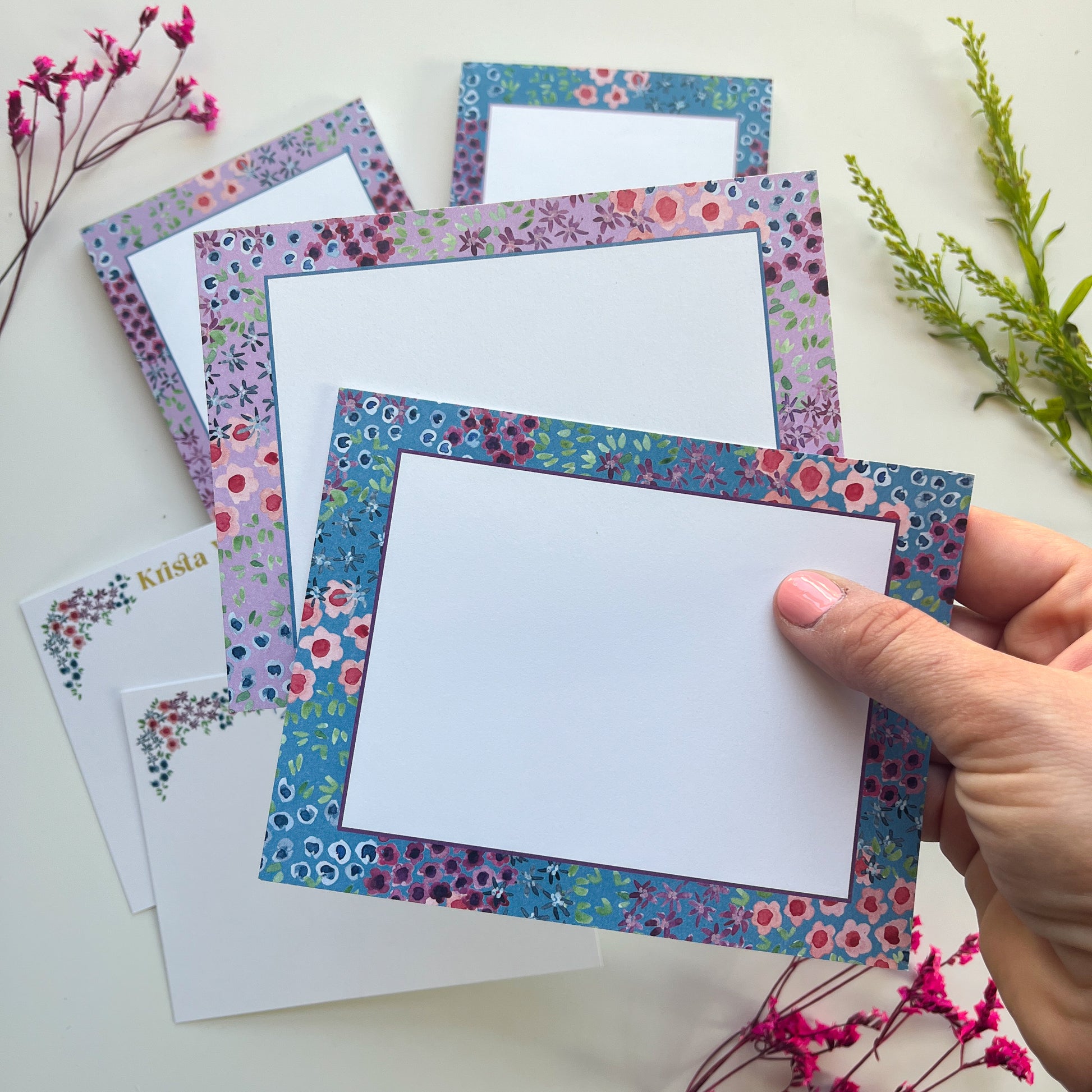 Sophie's Floral Blue and Lavender Flat Note Cards