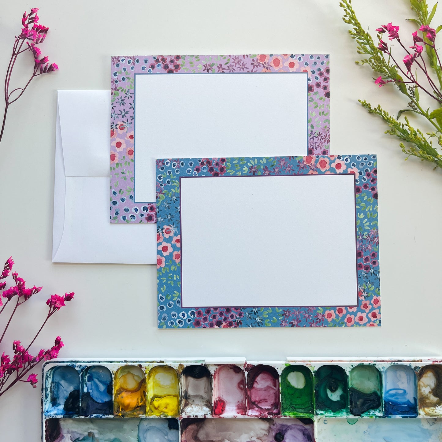 Sophie's Floral Blue and Lavender Flat Note Cards