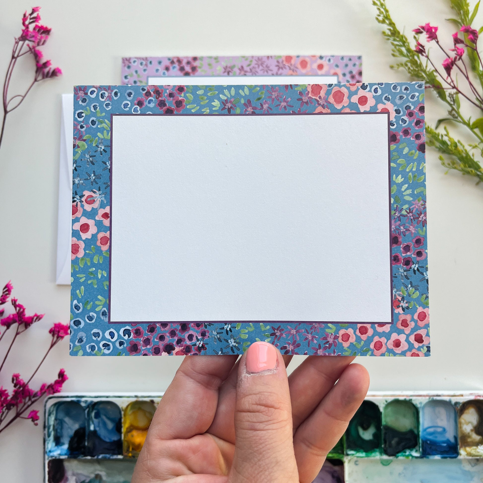 Sophie's Floral Blue and Lavender Flat Note Cards
