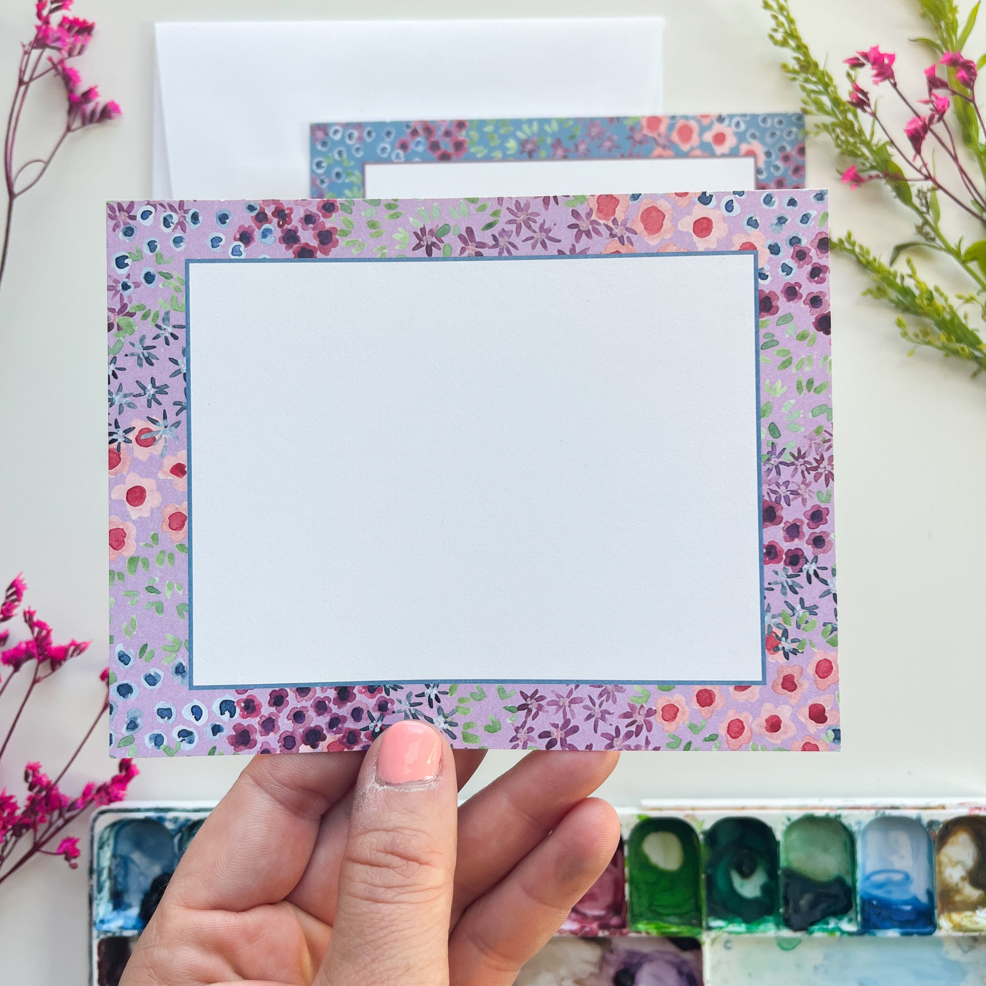 Sophie's Floral Blue and Lavender Flat Note Cards