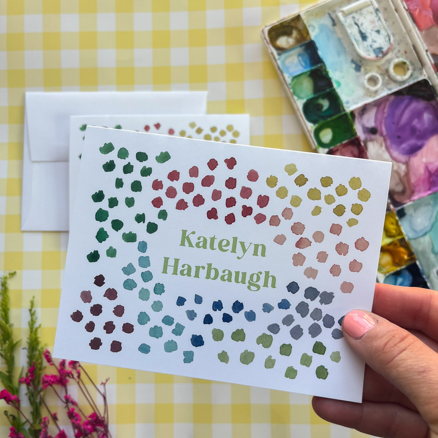 Personalized Watercolor Spots Note Cards