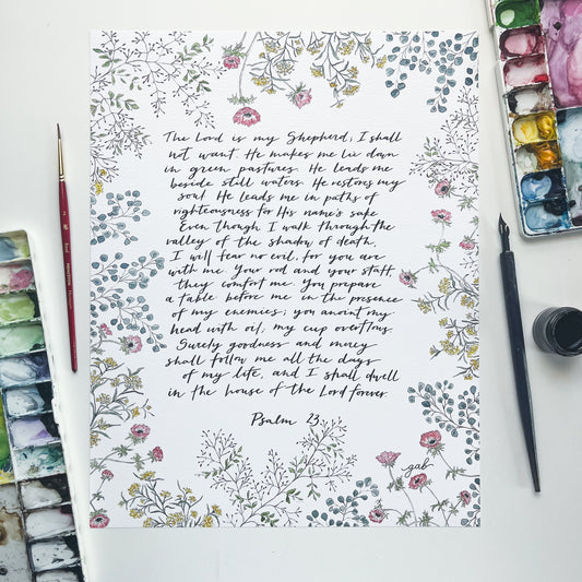Psalm 23 11x14 Watercolor Print