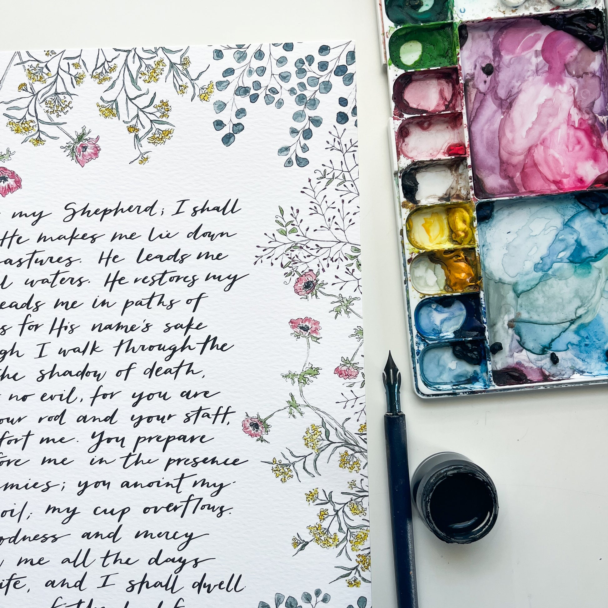 Psalm 23 11x14 Watercolor Print