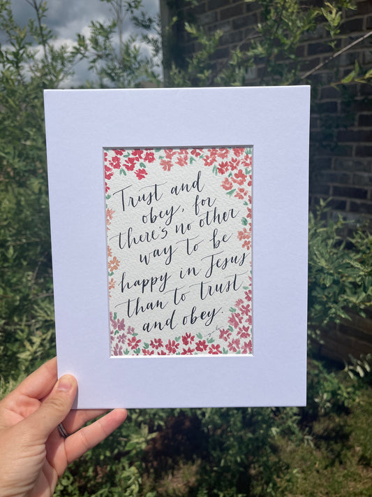 Trust and Obey Watercolor and Calligraphy 8x10 Original Painting