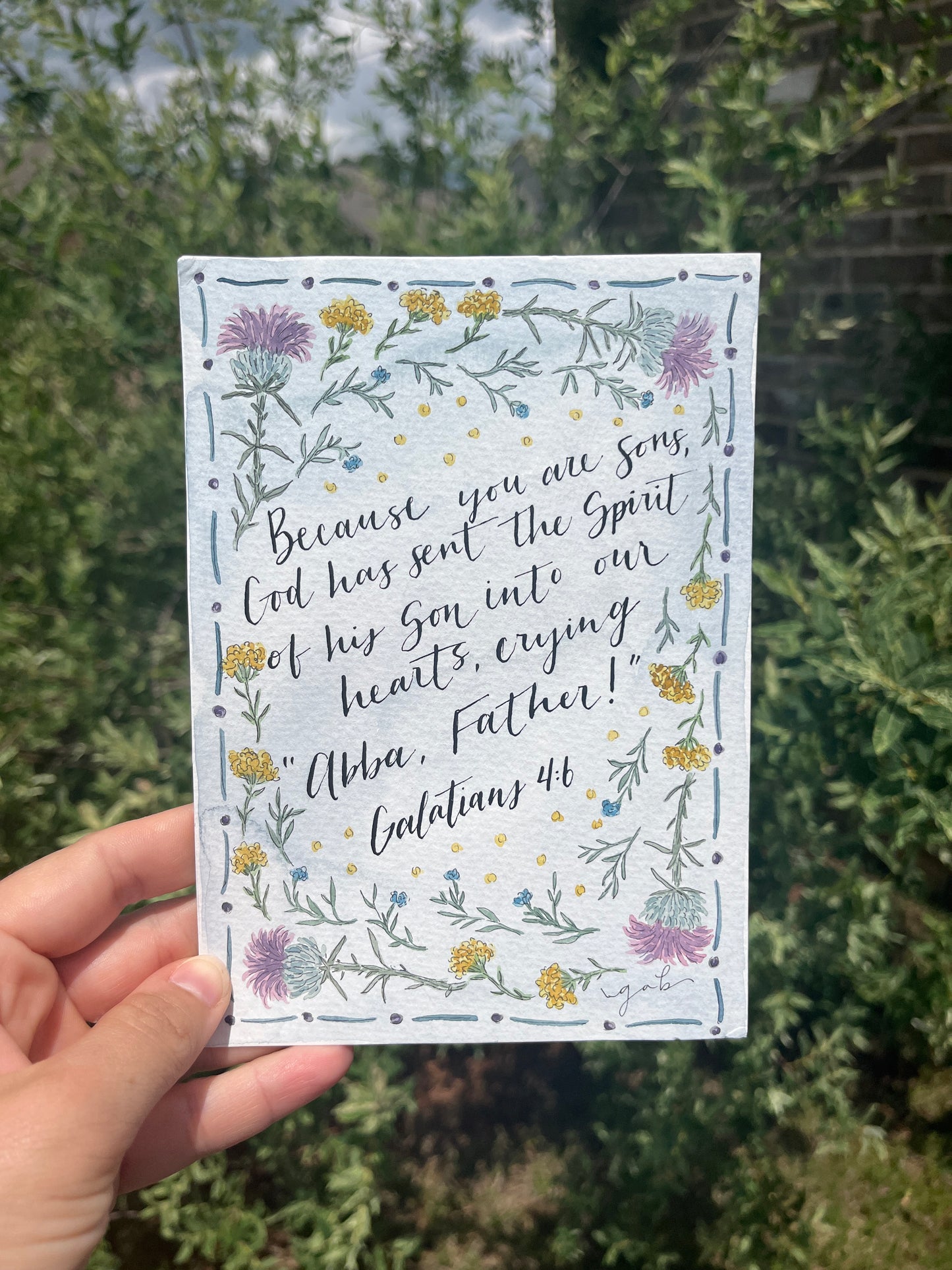 Abba, Father! Watercolor and Calligraphy Painting 5x7 Original Art