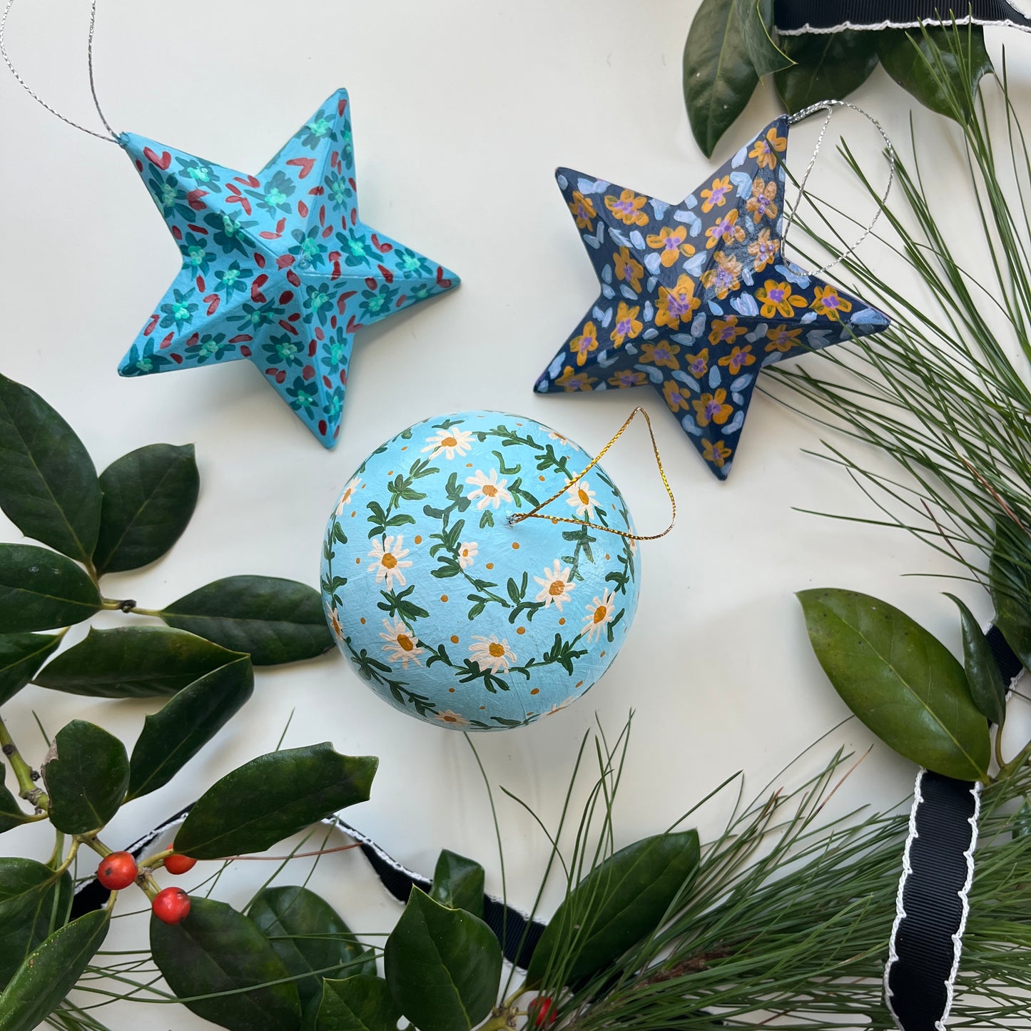 Bright Blue Daisies Ornament