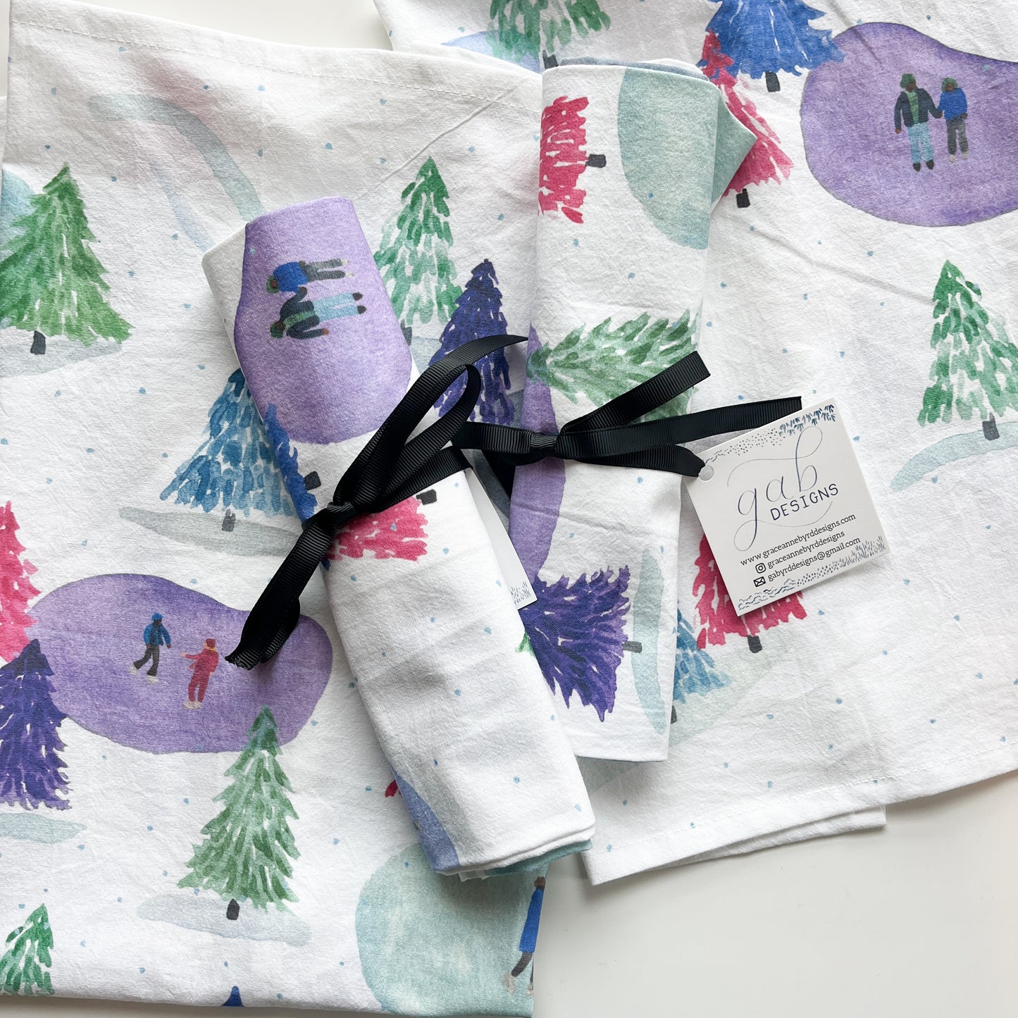 Snowy Skaters Jewelbox Tea Towel