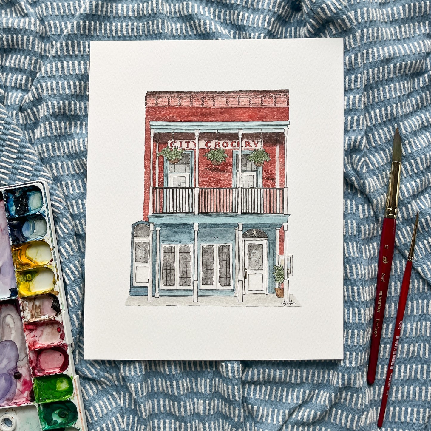 City Grocery Oxford Watercolor or Drawing Print