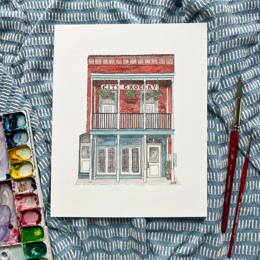 City Grocery Oxford Watercolor Print