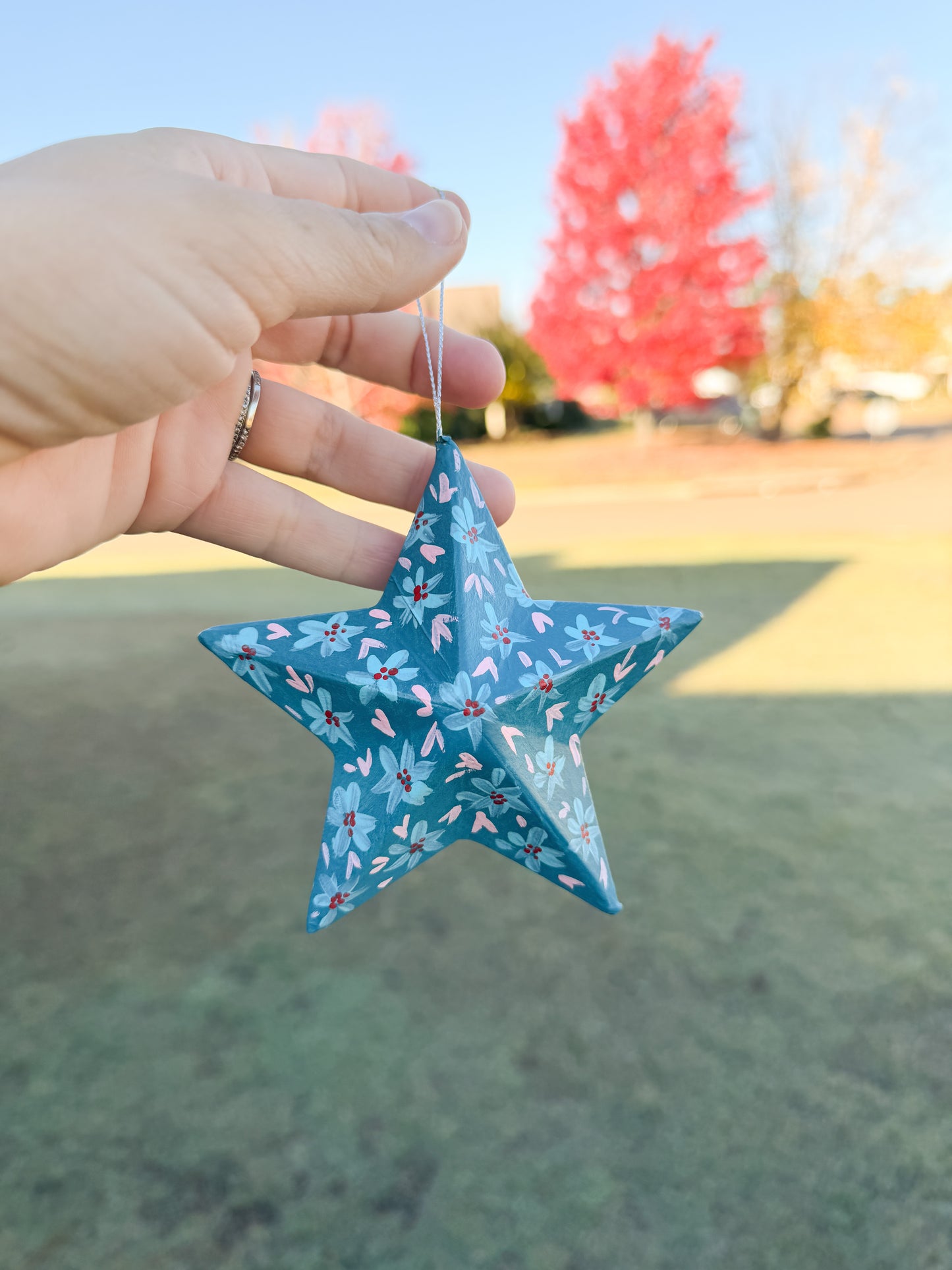 Teal, Pink and Red Flowers Ornament