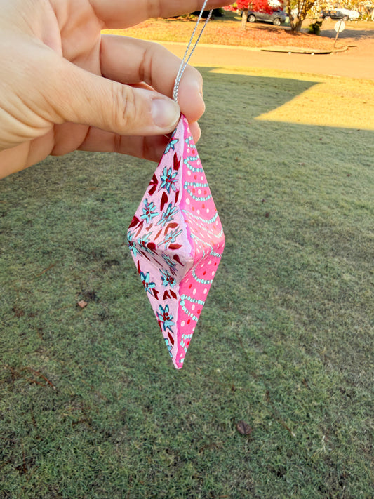 Pink and Blue Flowers and Garland Star Ornament