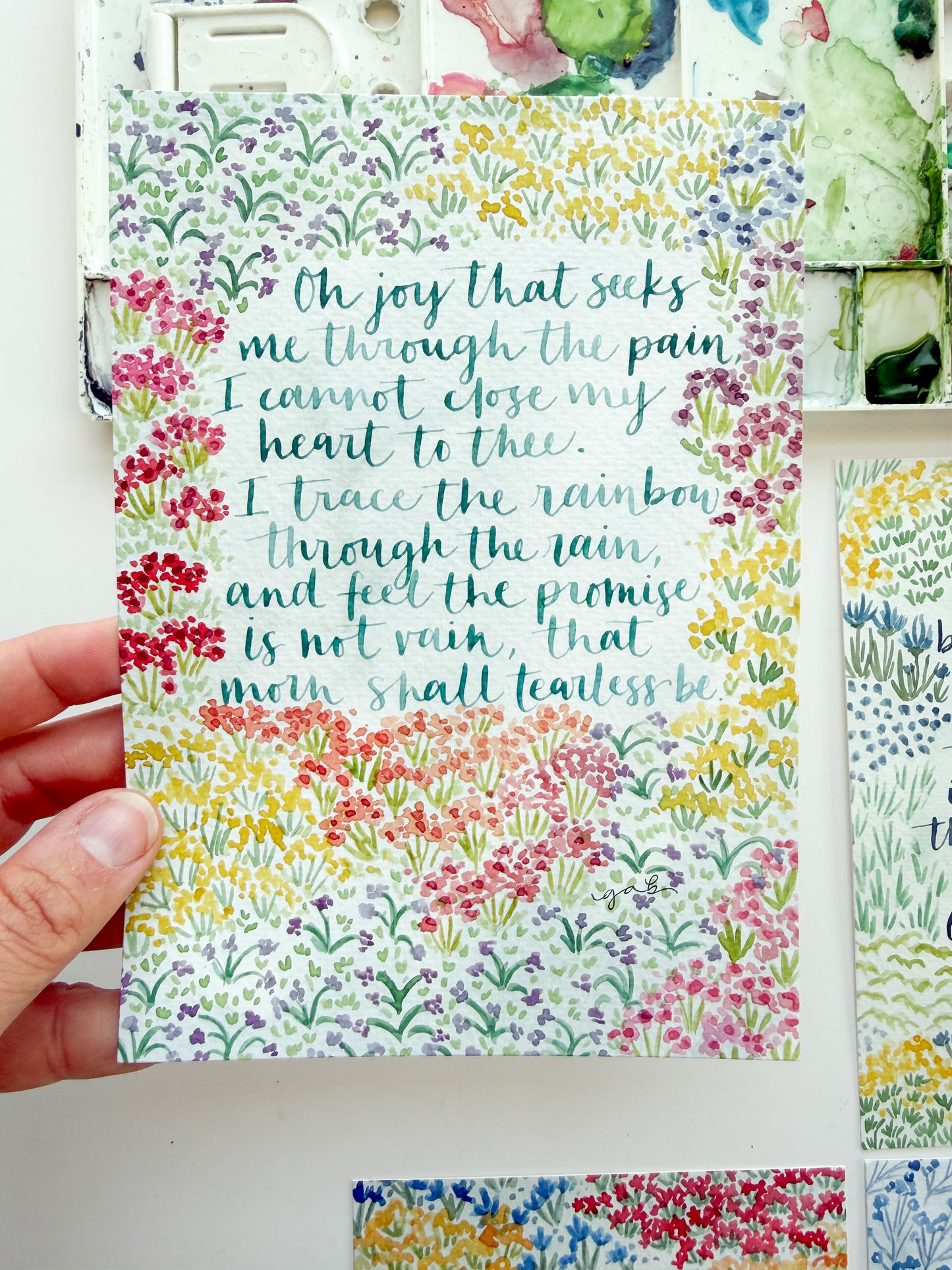 Rainbow Through the Rain 5x7 Original Watercolor Painting