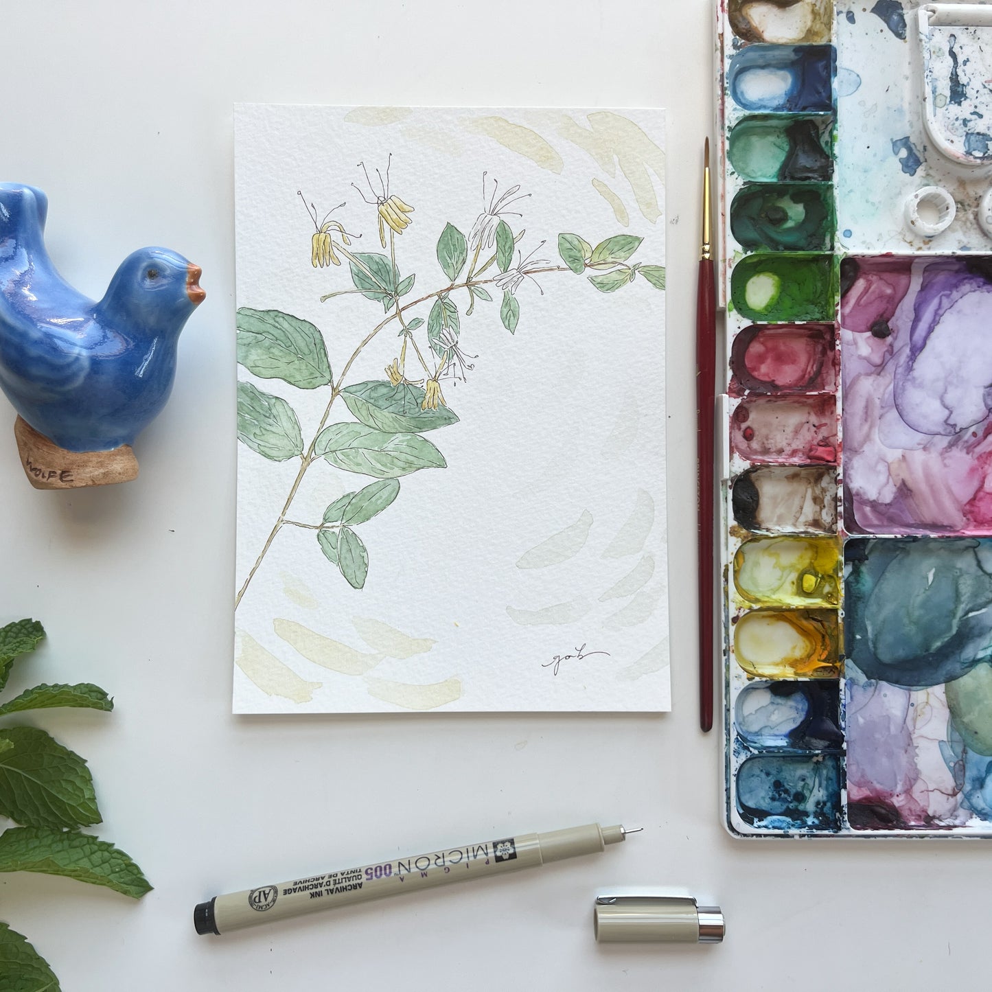 Honeysuckle 5x7 Original Watercolor Painting