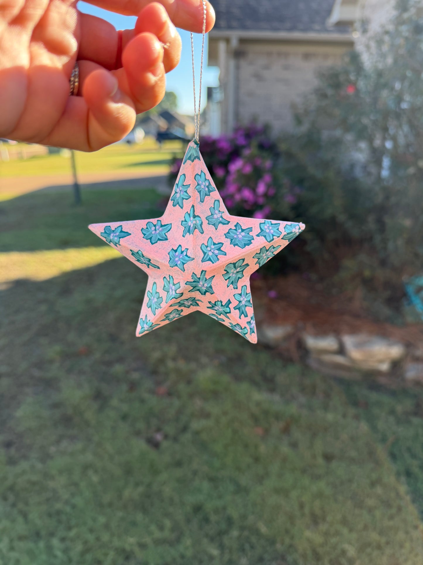 Peach Flowers and Party Lights Ornament