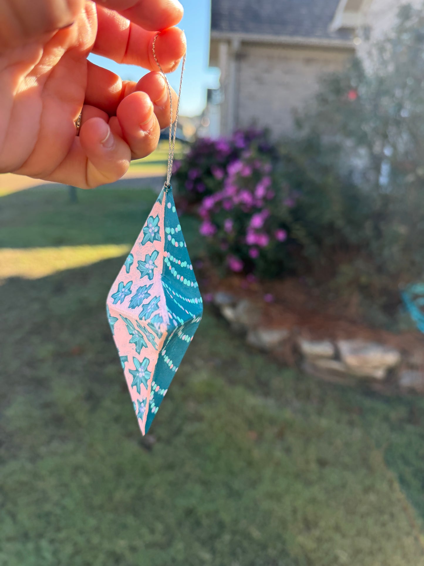 Peach Flowers and Party Lights Ornament