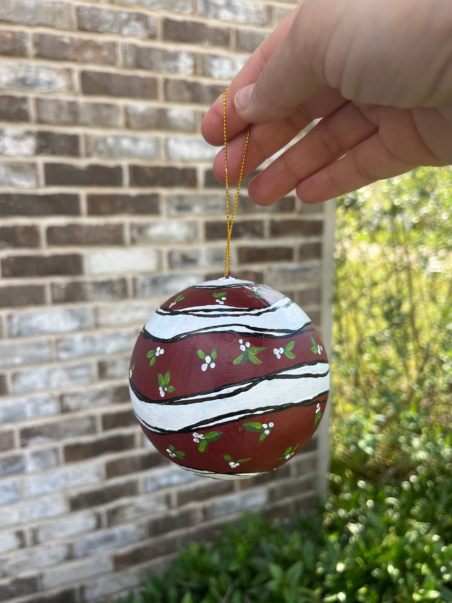 Maroon and White With Sprigs Ornament