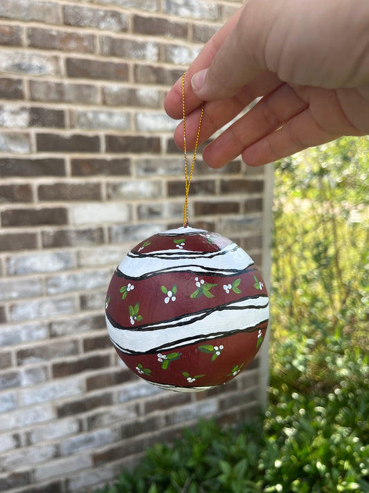 Maroon and White With Sprigs Ornament