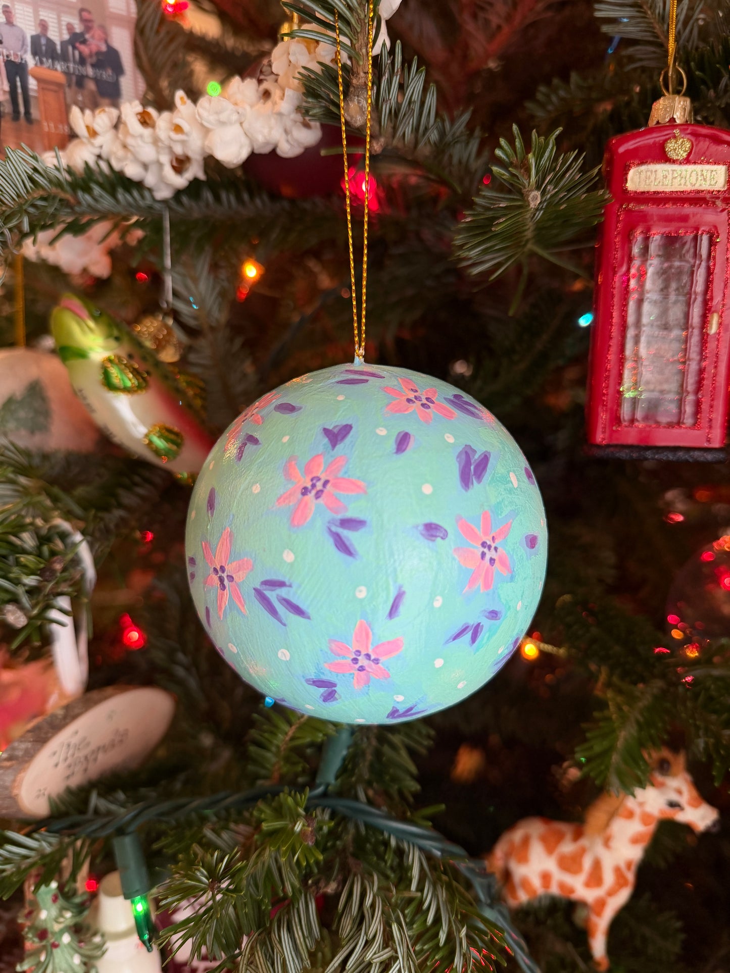 Minty Floral Ball Ornament