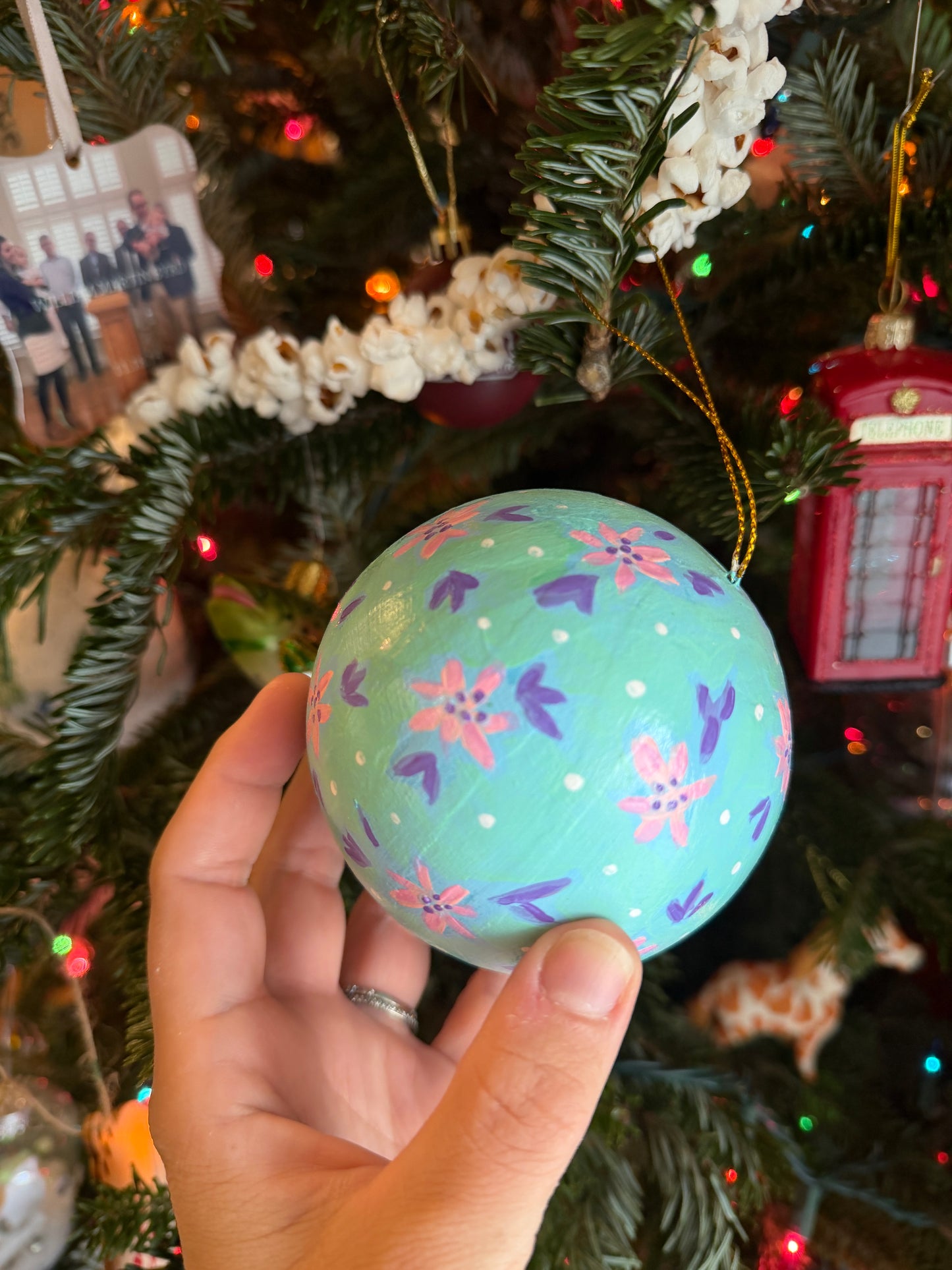 Minty Floral Ball Ornament