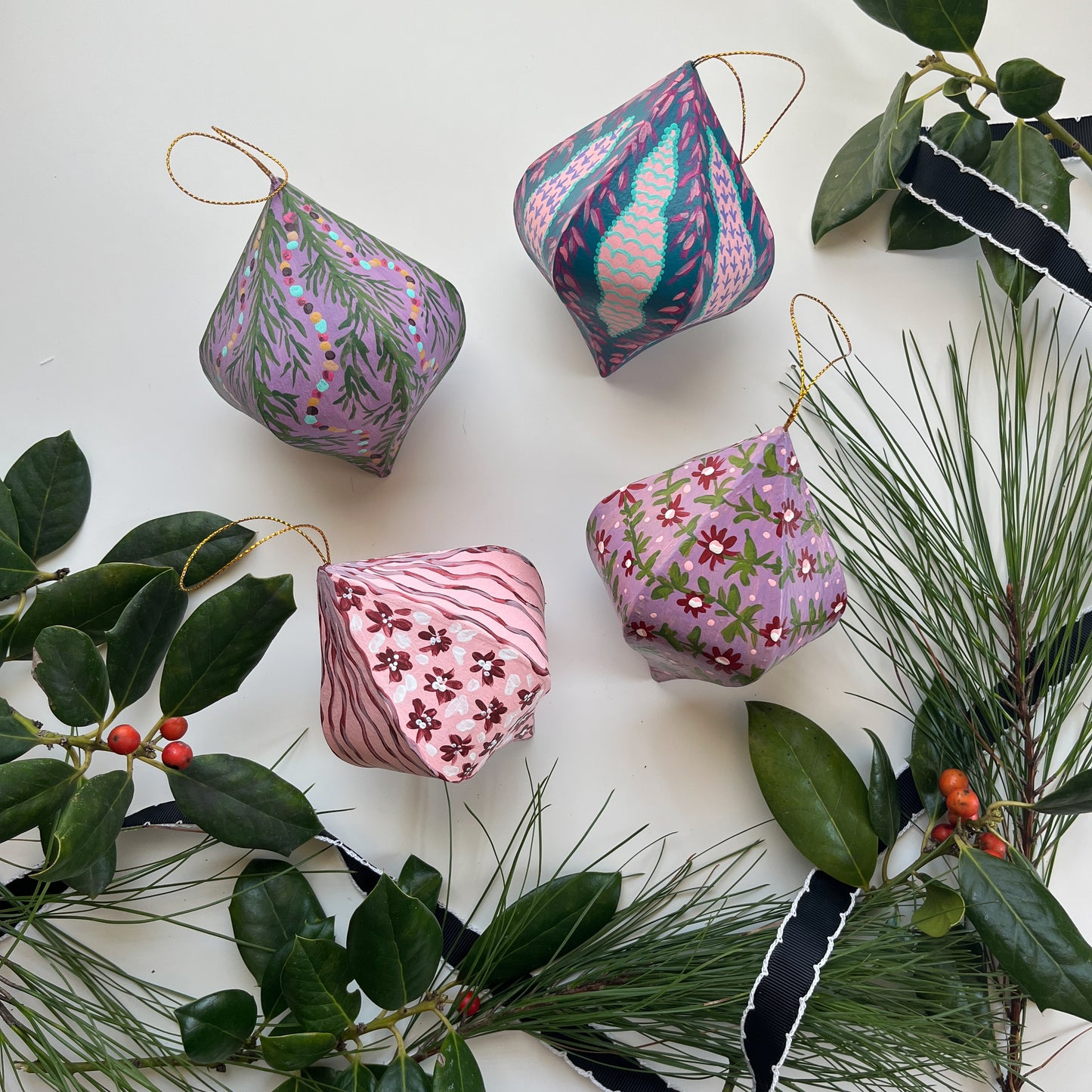 Maroon and White Sprigs Ornament