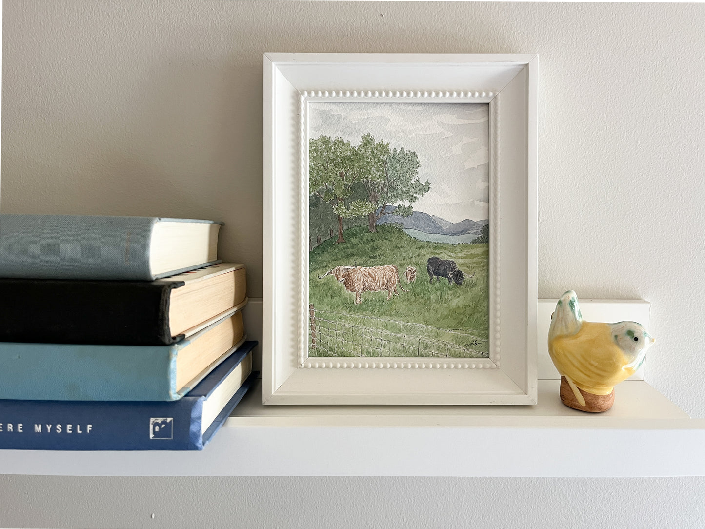 5x7 original watercolor painting of Scottish highland cattle at Cladich Fold farm in Dalmally, Scotland