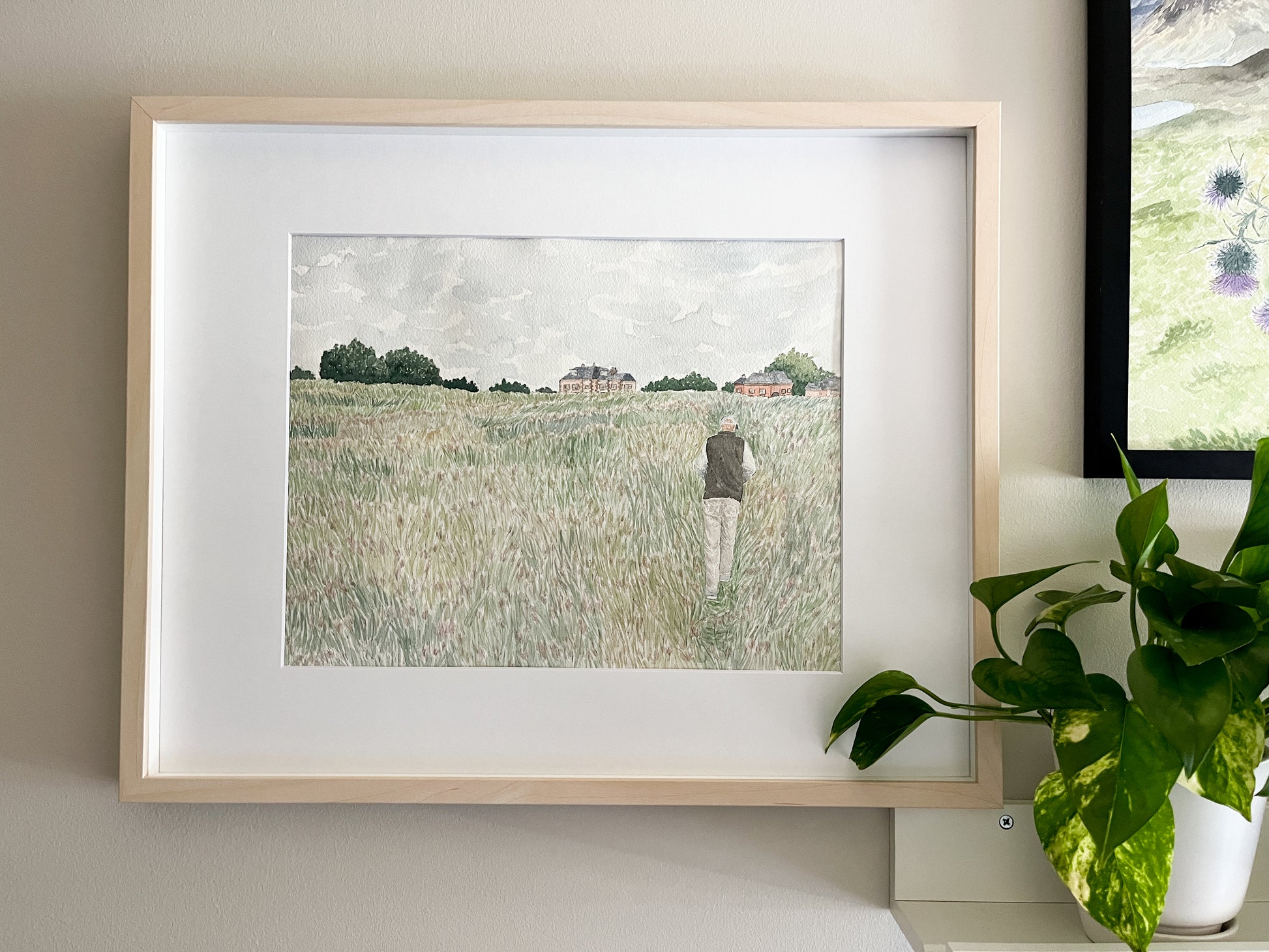 11x14 original watercolor painting of the fields at the base of Blackford Hill in Edinburgh, Scotland.