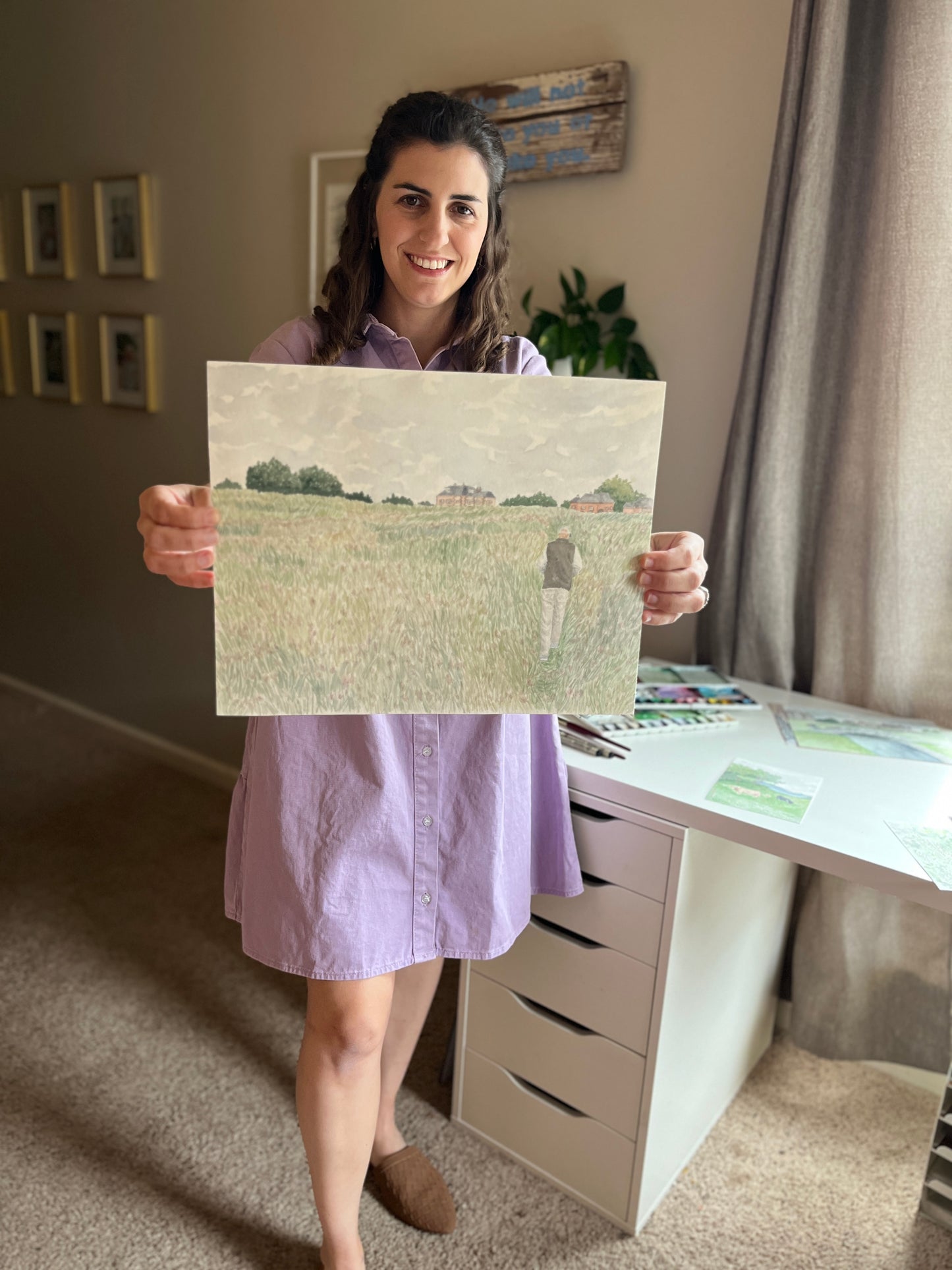 11x14 original watercolor painting of the fields at the base of Blackford Hill in Edinburgh, Scotland.