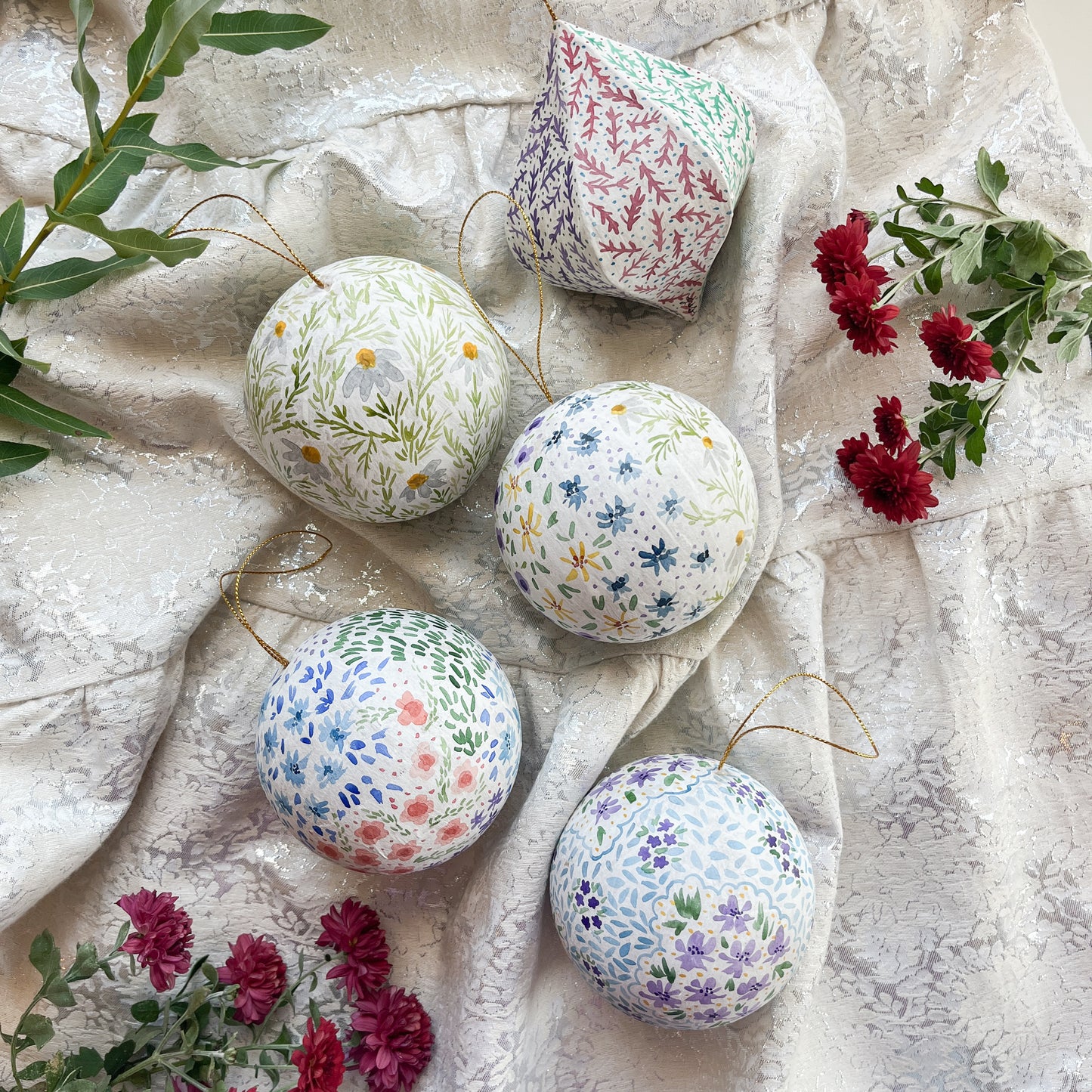 Cheerful Meadow Painted Ball Christmas Ornament