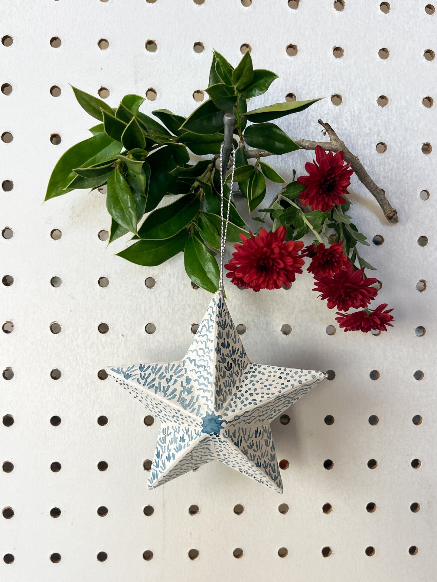 Blue & White Star Painted Christmas Ornament