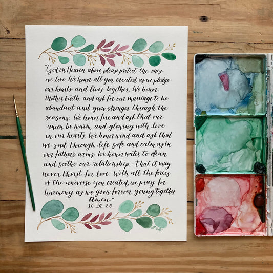 Watercolor/Calligraphy Original Commissioned Art