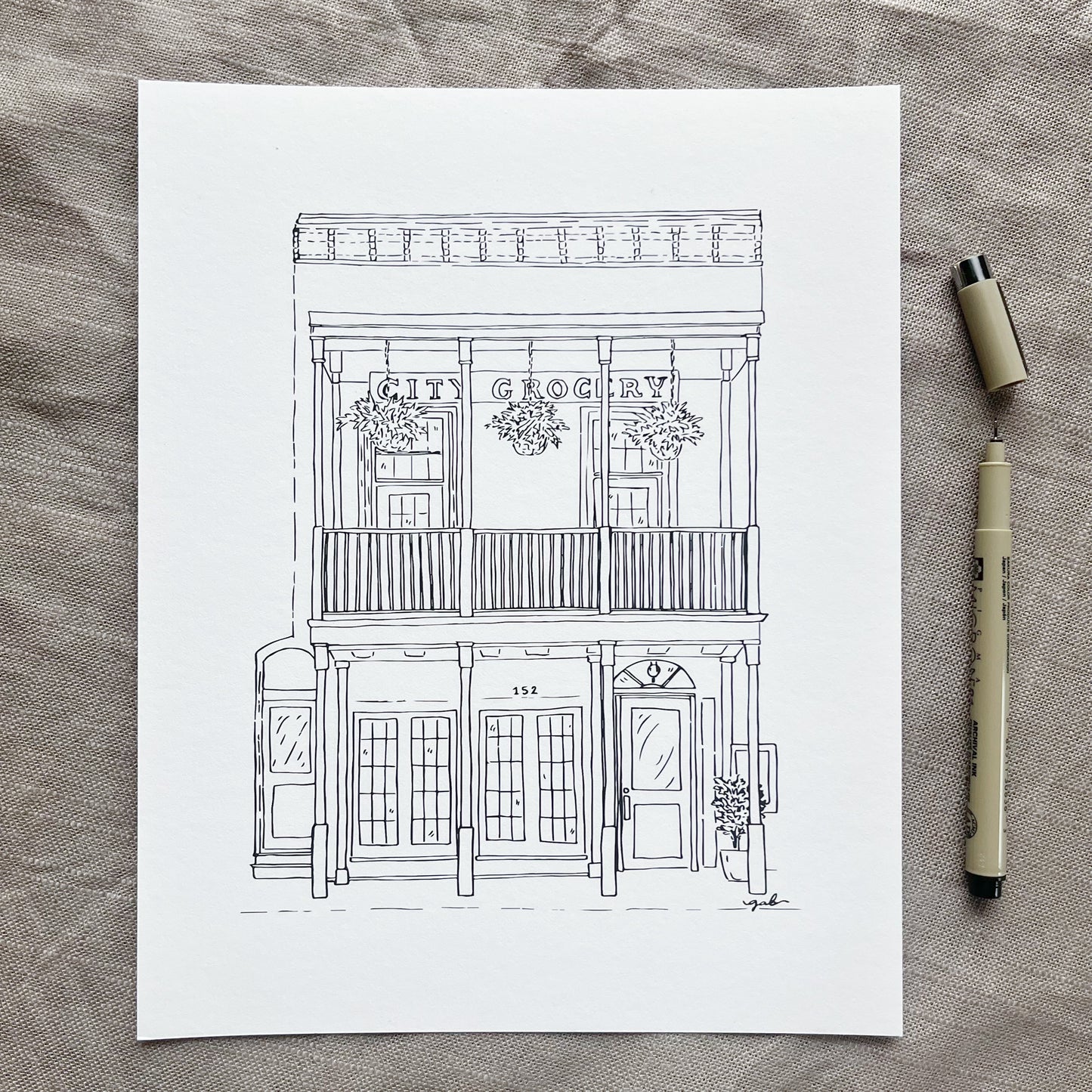 City Grocery Oxford Watercolor or Drawing Print