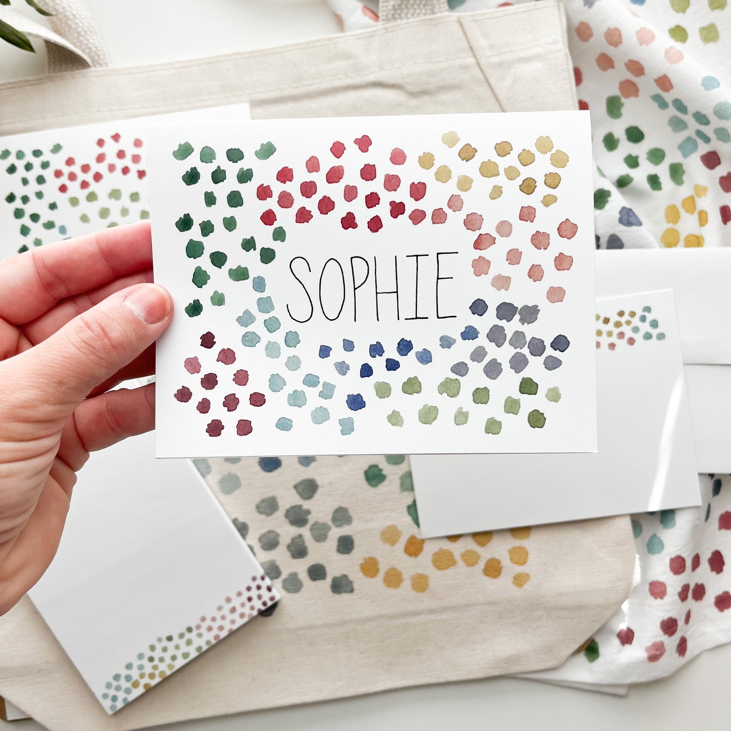 Personalized Watercolor Spots Note Cards