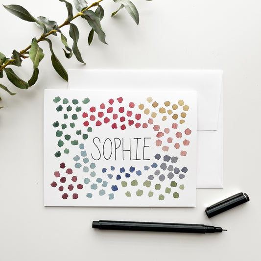 Watercolor spots personalized note card