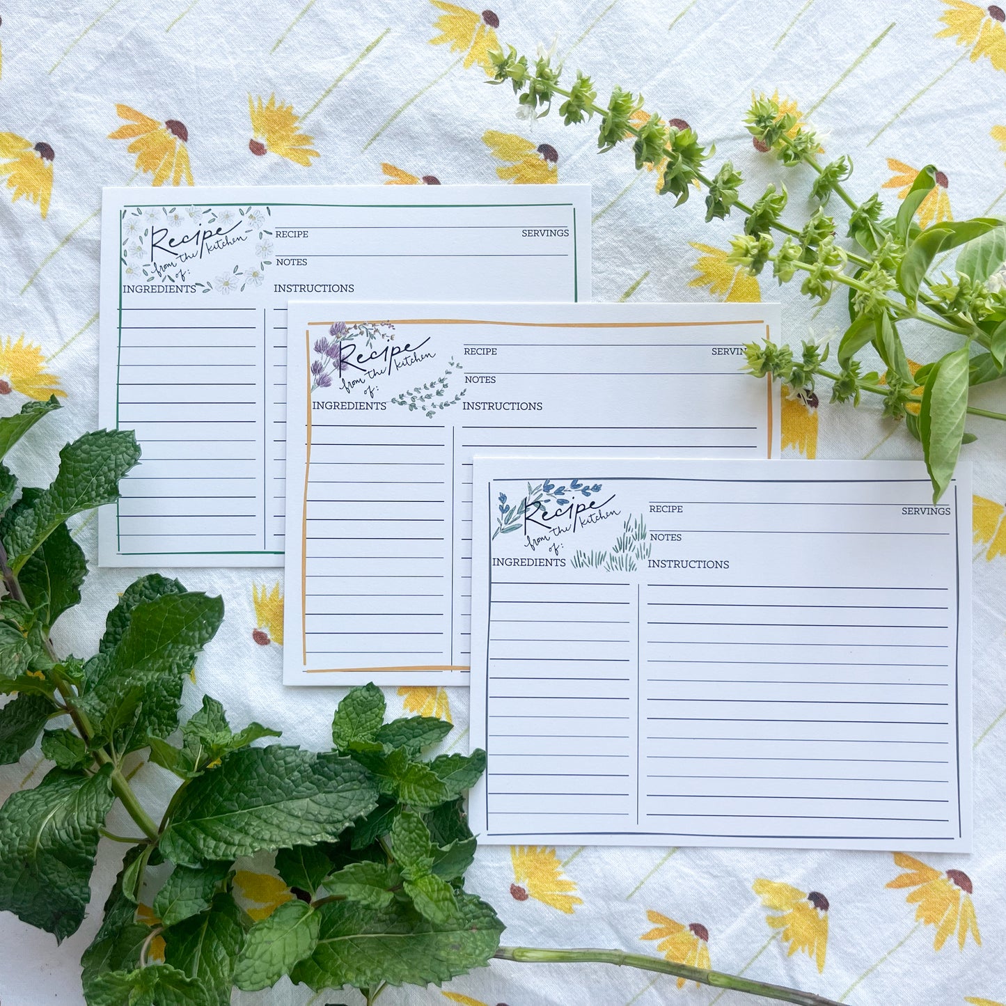 Recipe Cards With Watercolor Florals