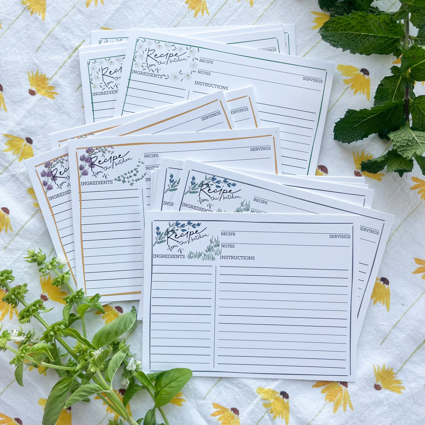 Recipe Cards With Watercolor Florals
