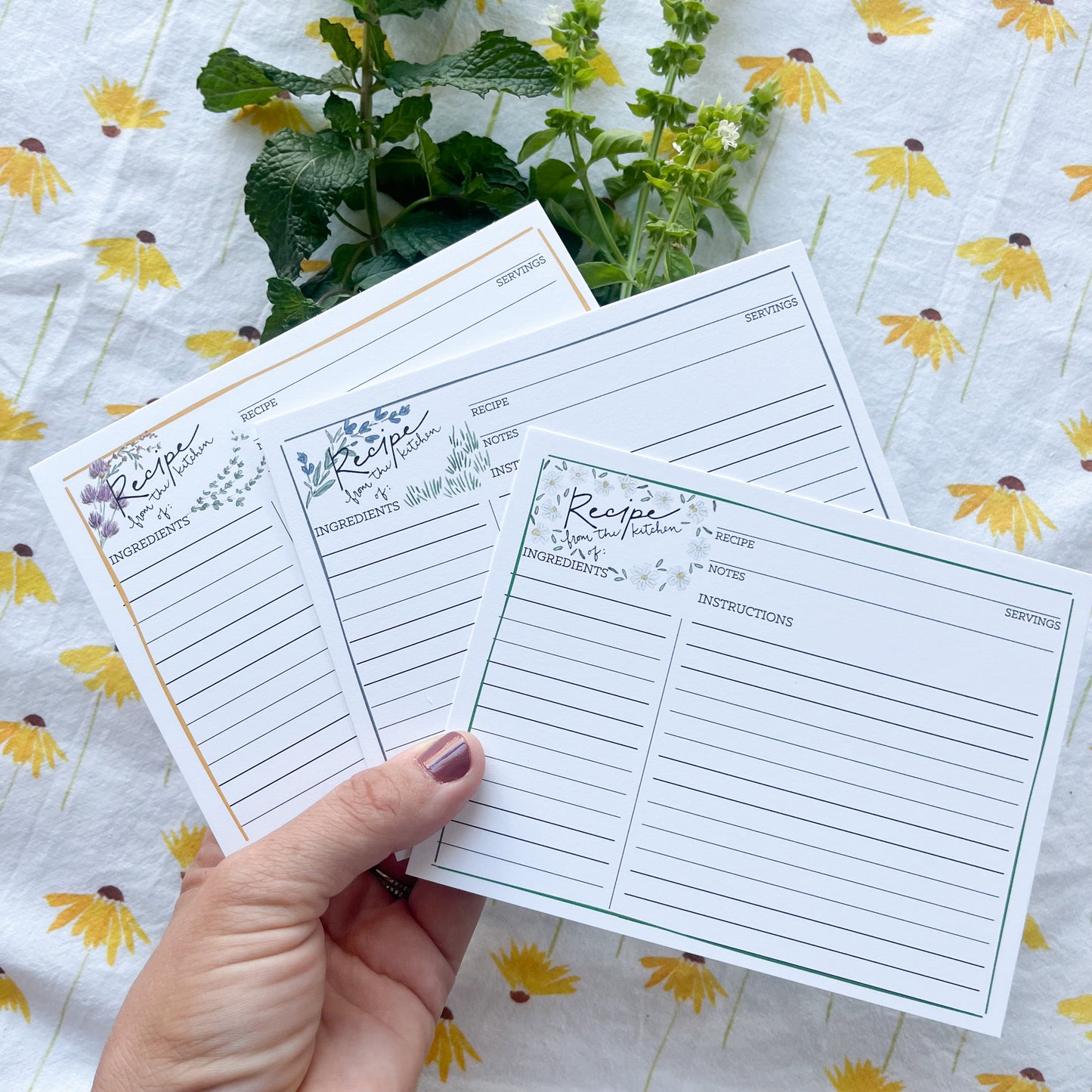 Recipe Cards With Watercolor Florals