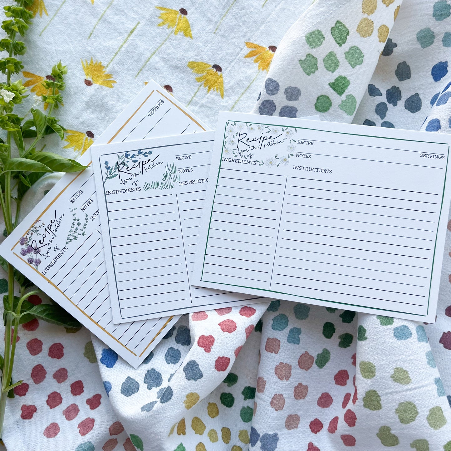 Recipe Cards With Watercolor Florals