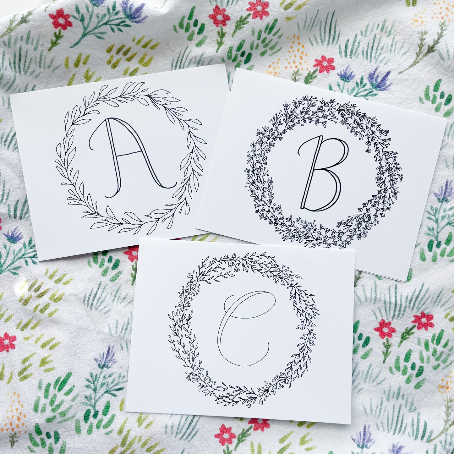 Monogram Wreath Note Card Sets