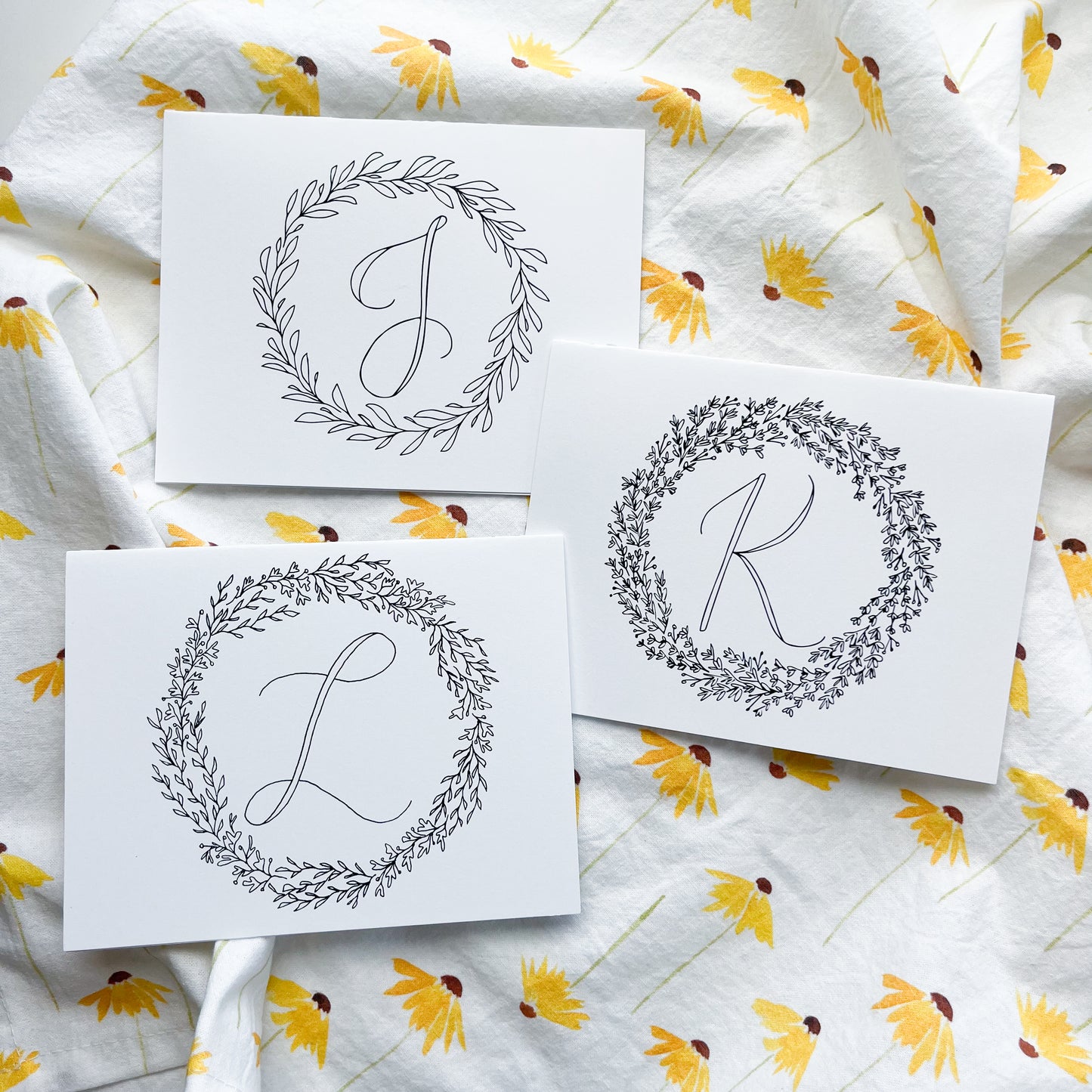 Monogram Wreath Note Card Sets