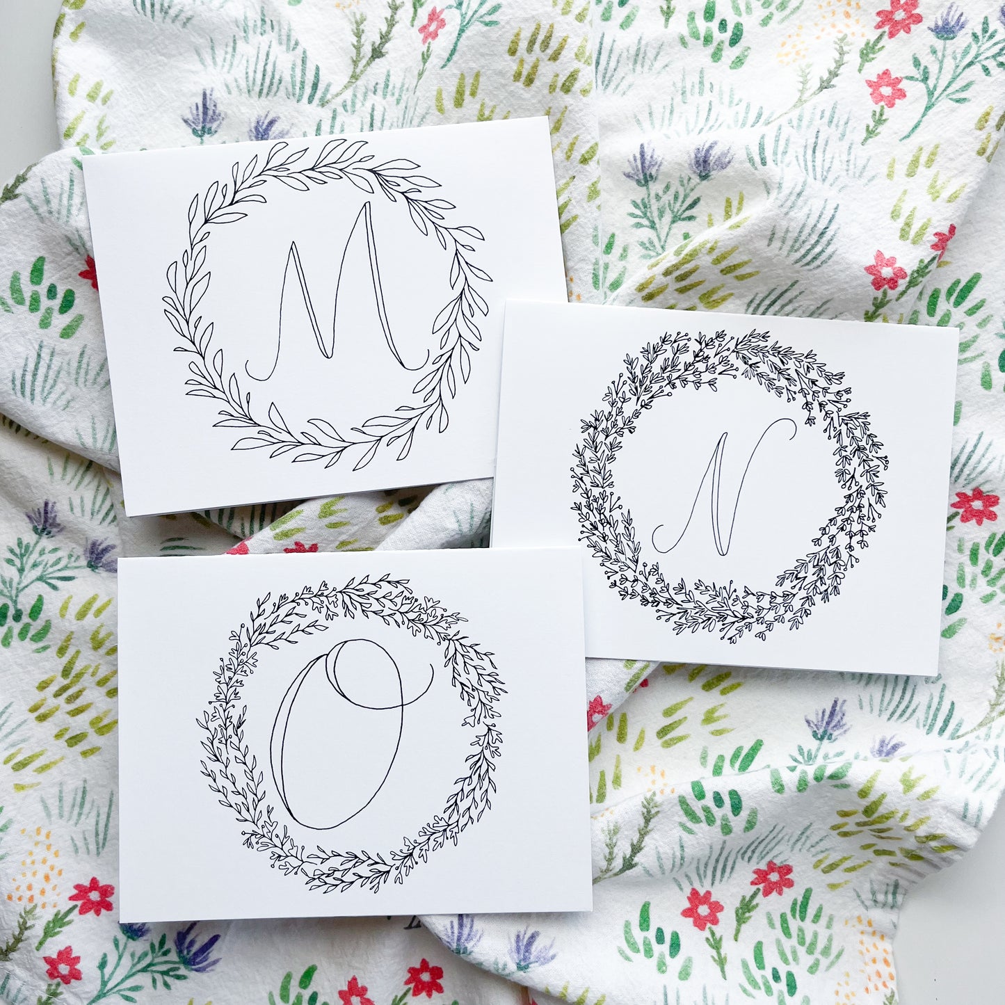 Monogram Wreath Note Card Sets