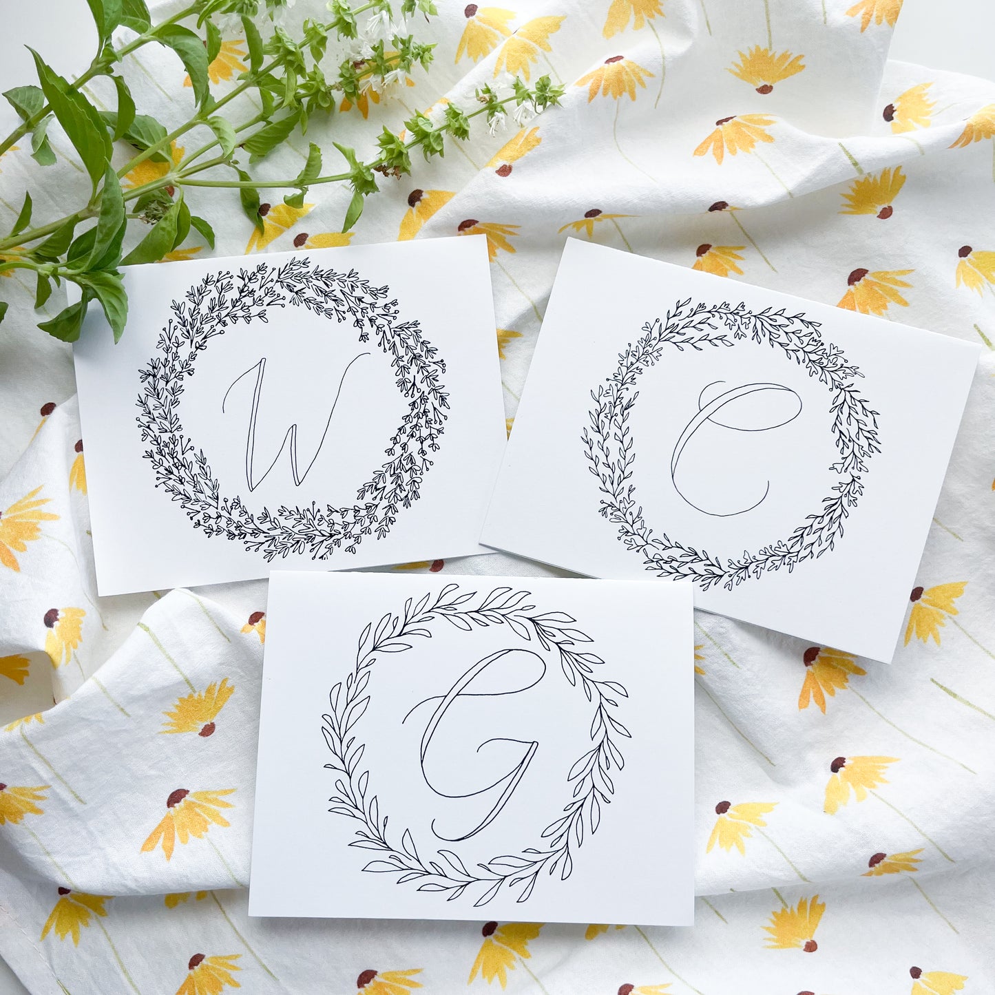 Monogram Wreath Note Card Sets