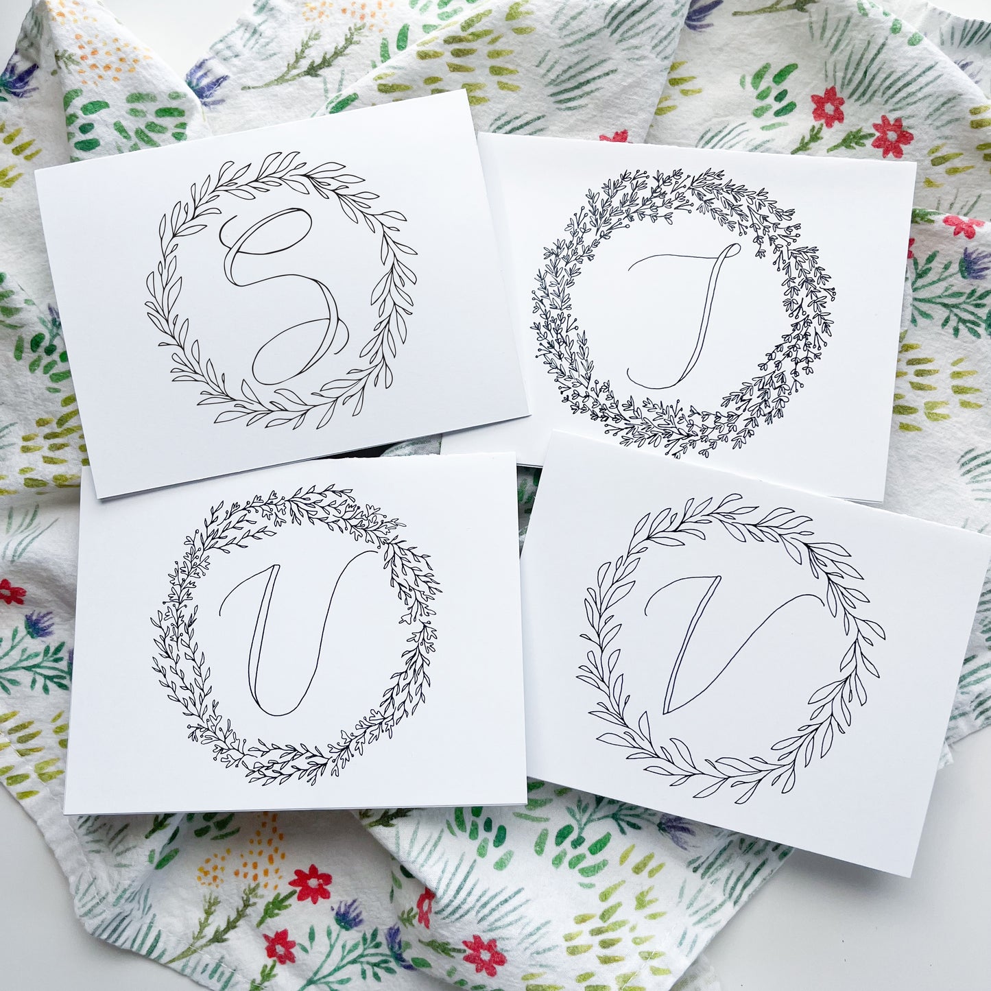 Monogram Wreath Note Card Sets