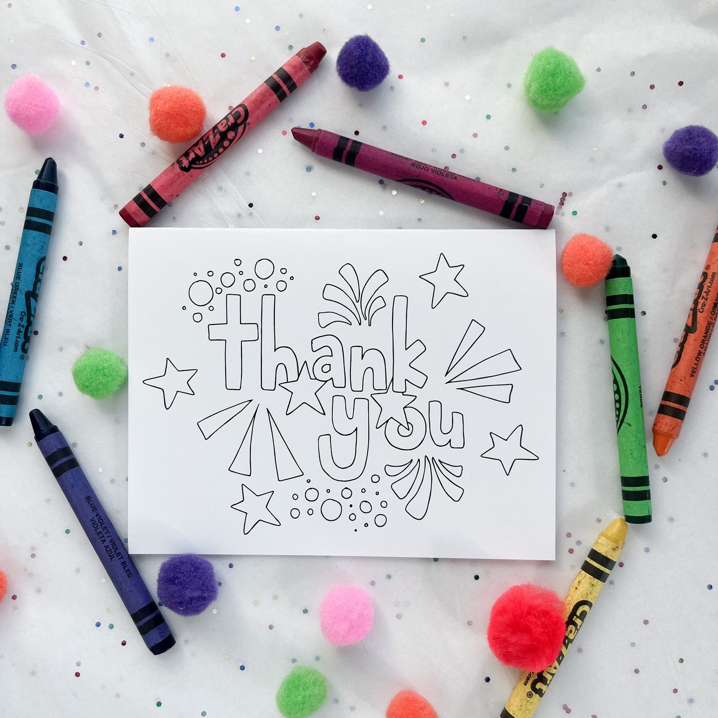 Thank You Coloring Note Cards and Envelopes