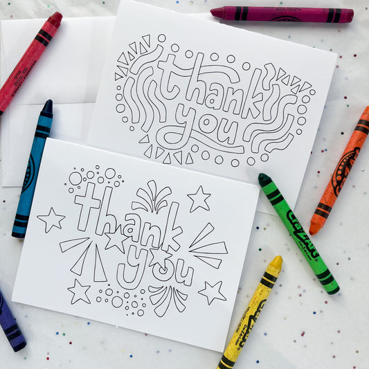 Thank You Coloring Note Cards and Envelopes