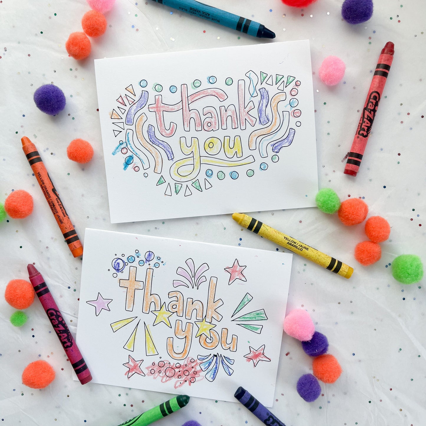 Thank You Coloring Note Cards and Envelopes