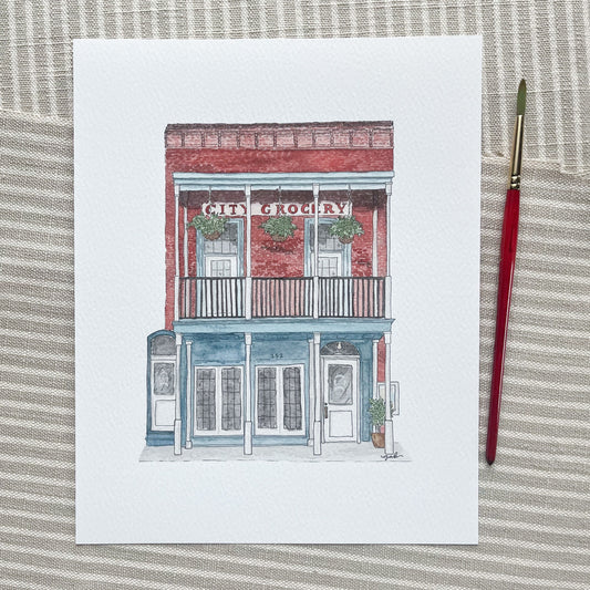 City Grocery Oxford Watercolor or Drawing Print