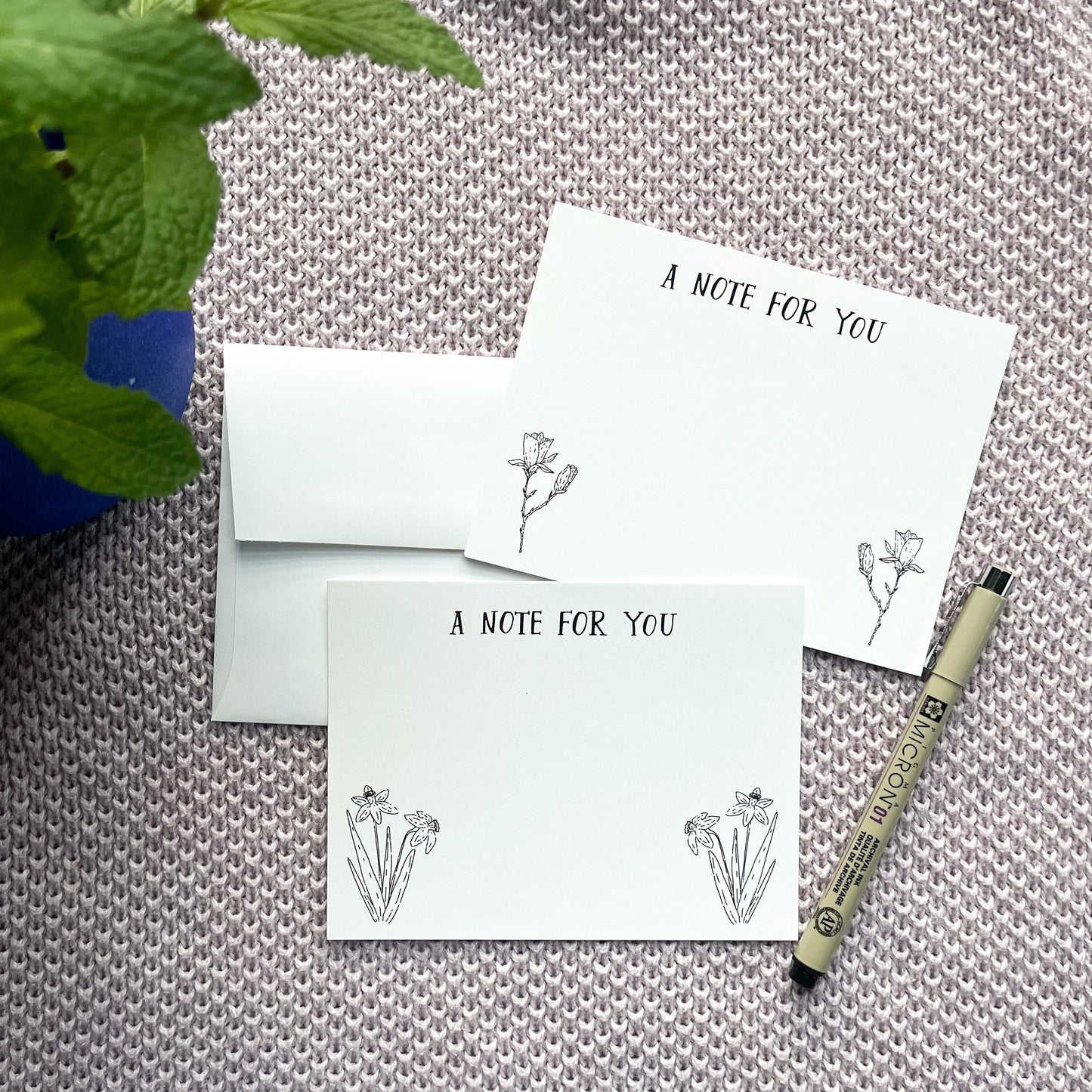 A Note For You flat card with botanical drawing