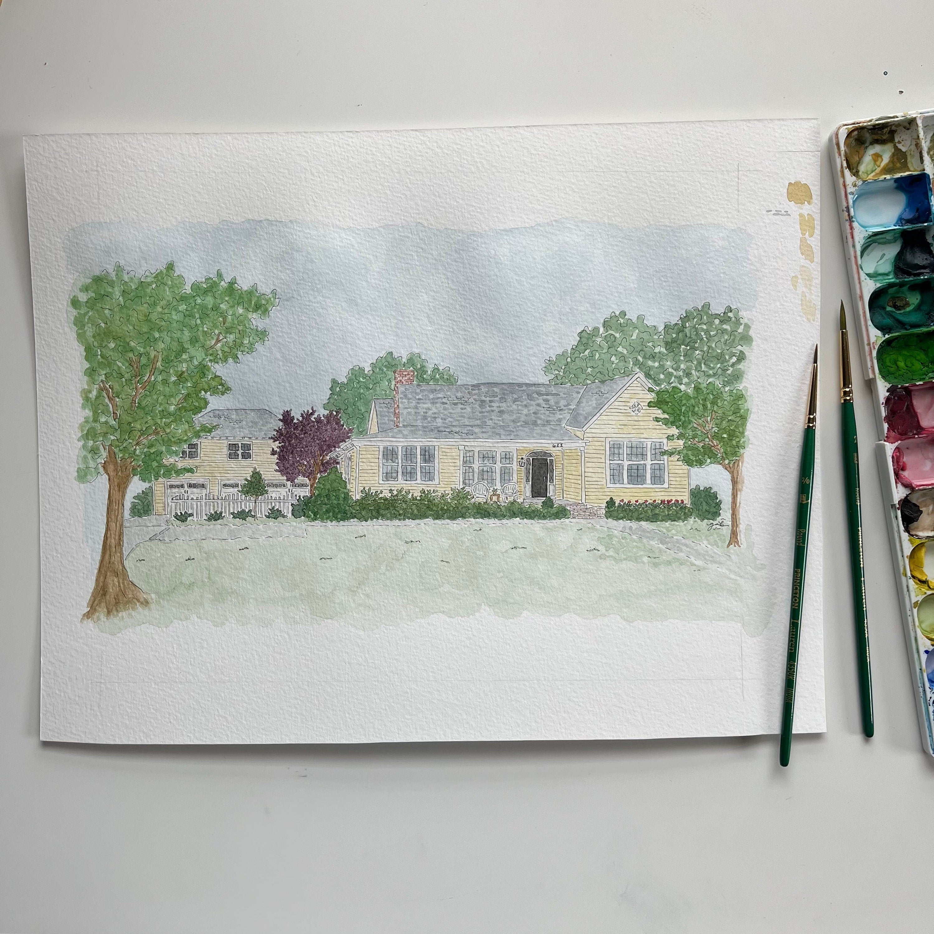 Commissioned House Portrait, Watercolor House Portrait, Wall store Decor, Wall Hanging